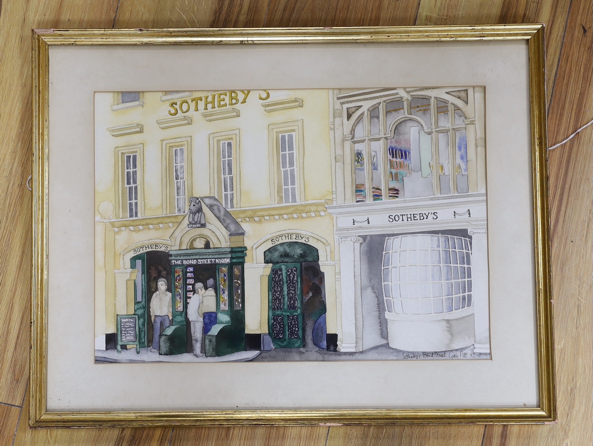 Gale Pitt (20th C.), watercolour, 'Sotheby's, Bond Street', signed and dated '82, 29 x 41cm